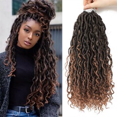 跨境外貿Goddess Faux Locs Curly Braids 非子飛子妃子 化纖鈎針