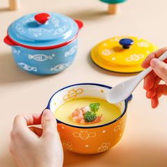 蓋付きセラミック蒸し卵ボウル、家庭用ベビー蒸し卵ボウル、両耳スープボウル、小さなシチューポット、栄養補助食品