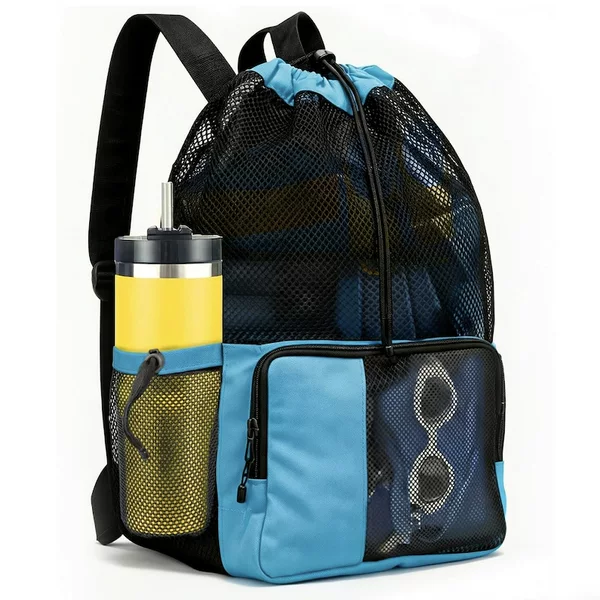 New cross-border mesh drawstring backpack, large-capacity travel beach bag, gym and beach travel pocket beach bag