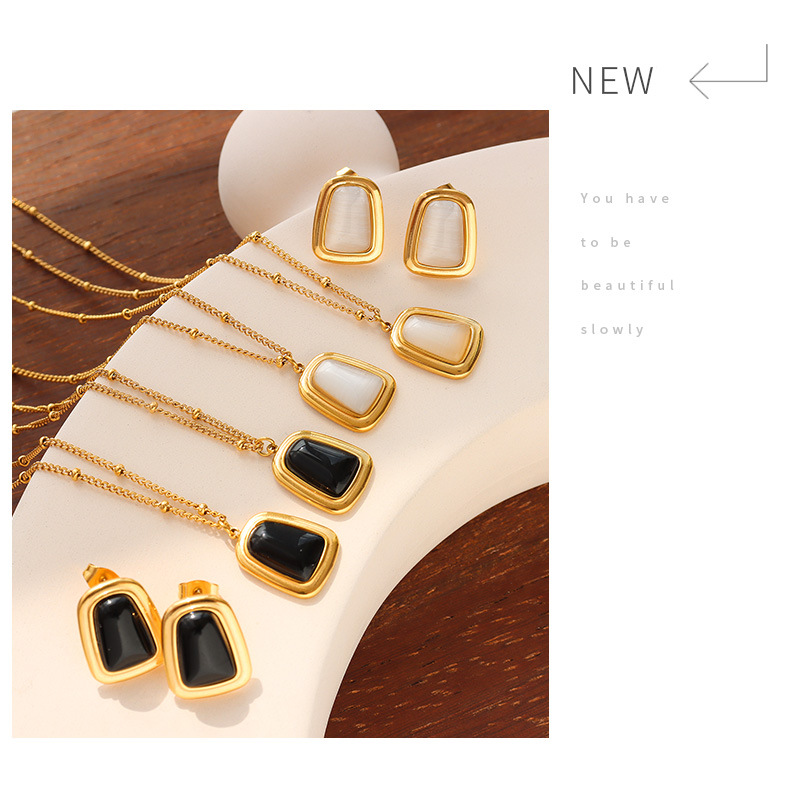 French Style Geometric Titanium Steel opal Earrings Necklace