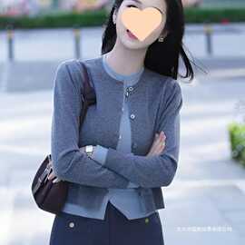 假两件长袖针织衫女2025新款秋冬时尚感洋气气质针织开衫上衣