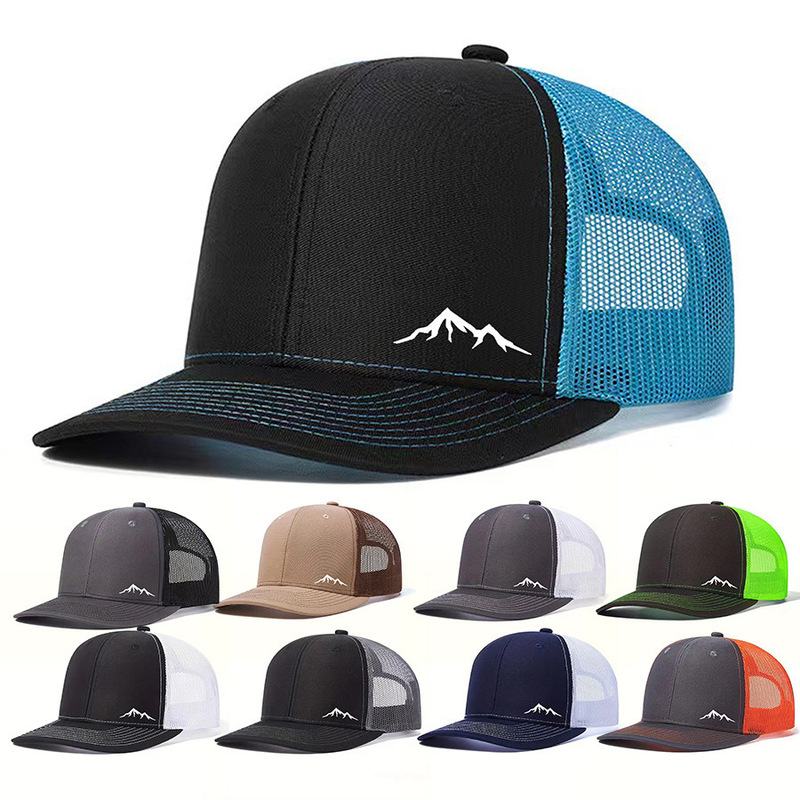 Cross-Border Popular Snow Mountain Style Flat Brim Baseball Cap Slightly Curved Richardson Trucker Hat Outdoor Quick-Drying Mesh Hat for Men Cross-Border Popular Snow Mountain Style Flat Brim Baseball Cap Slightly Curved Richardson Trucker Hat Outdoor Quick-Drying Mesh Hat for Men