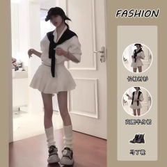 纯欲风辣妹套装女2025春季长袖衬衫上衣外搭披肩高腰半身裙三件套