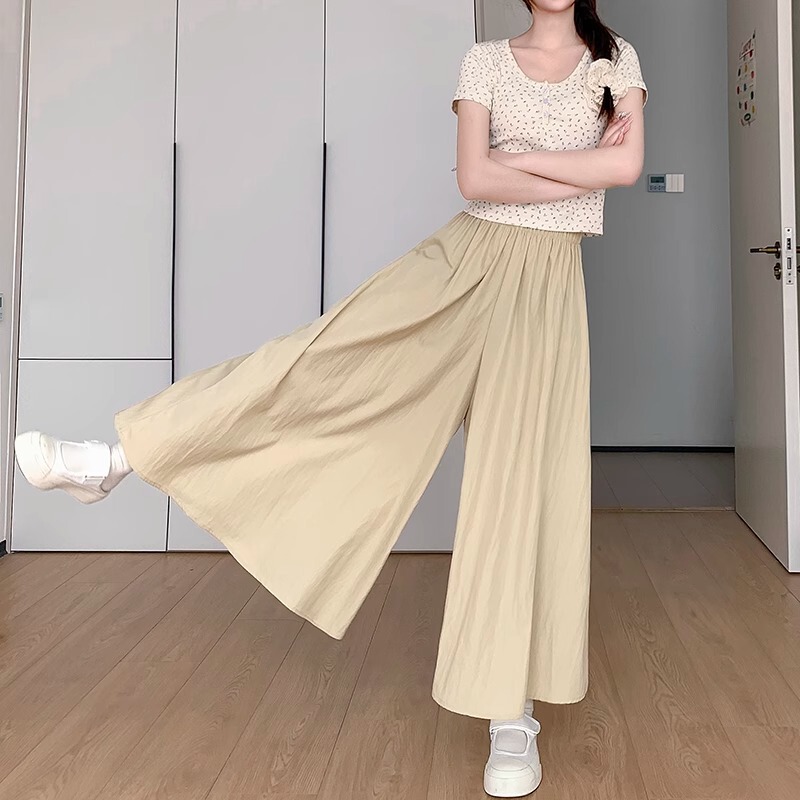 Apricot Yamamoto Culottes for Women Summer 2025 New High-Waisted Slim A-Line Long Skirt Casual Small Lazy Wide-Leg Pants