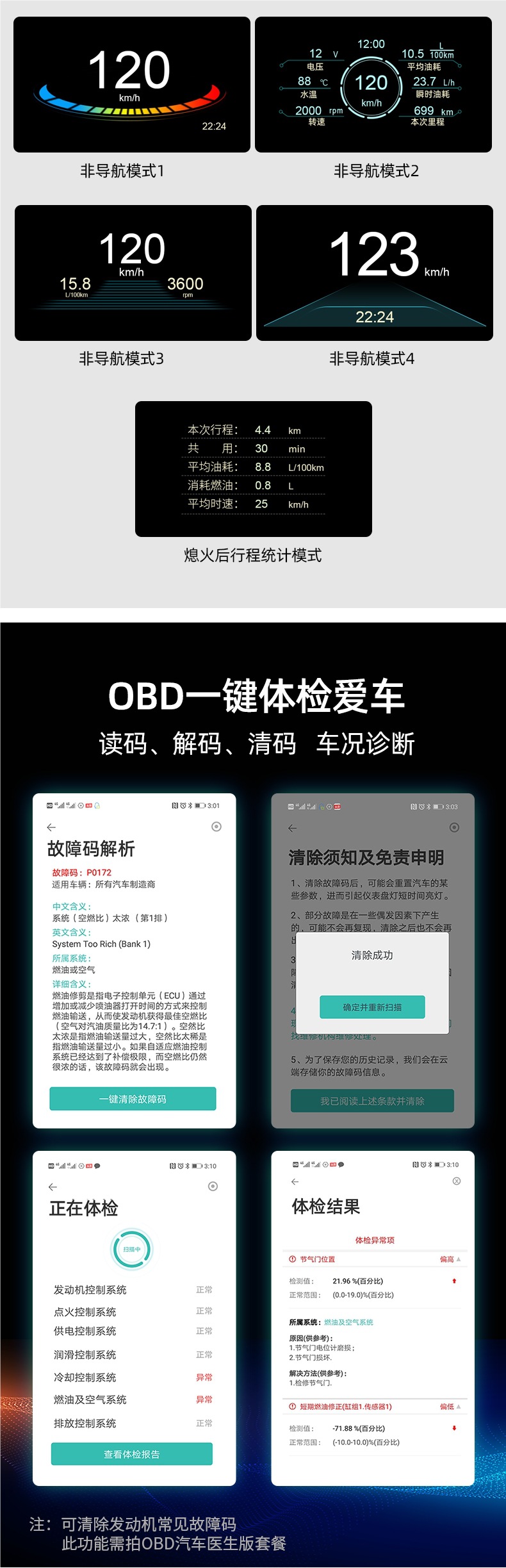Car Head-Up Display Hud Car Universal Obd Fault Detection Suspended Imaging Projection Navigator Code Clearing