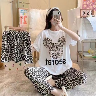 pajamas pajamas Women's Summer Short-sleeved Pants Shorts Three-piece Suit K-style Cartoon Leopard Print Home Clothes Cross-border