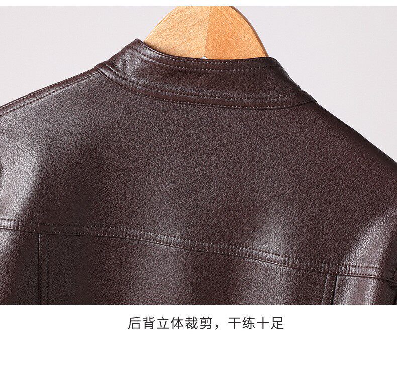Áo khoác da nữ dáng ngắn cổ đứng tay dài phong cách retro — màu đen, nâu sẫm chi tiết 7