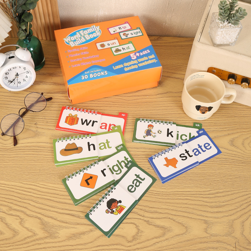 Transfronterizos OEM pequeña rima flash tarjeta de palabras 30 Read andRhyme Flip Books educación temprana