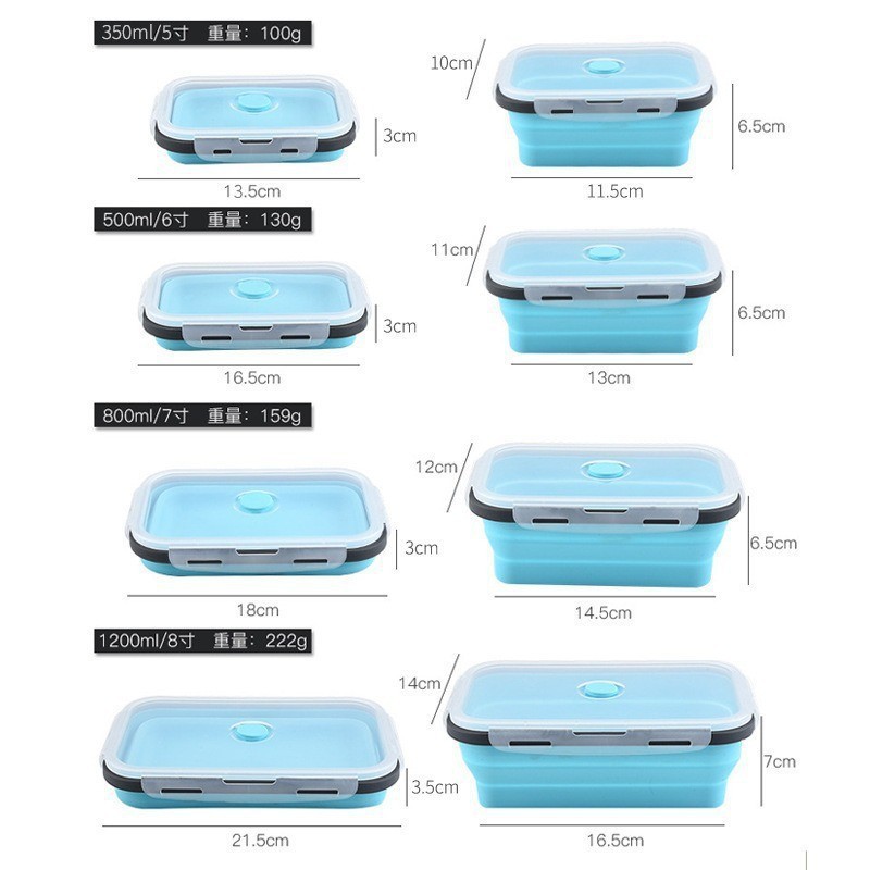 Creativo portátil silicona plegable caja de almuerzo refrigerador caja de almuerzo para estudiantes microondas caja de almuerzo 4 piezas set