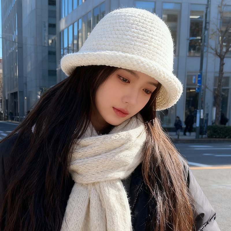 秋冬日系加厚毛线渔夫帽子女卷边盆帽纯色百搭保暖显脸小针织帽男|undefined