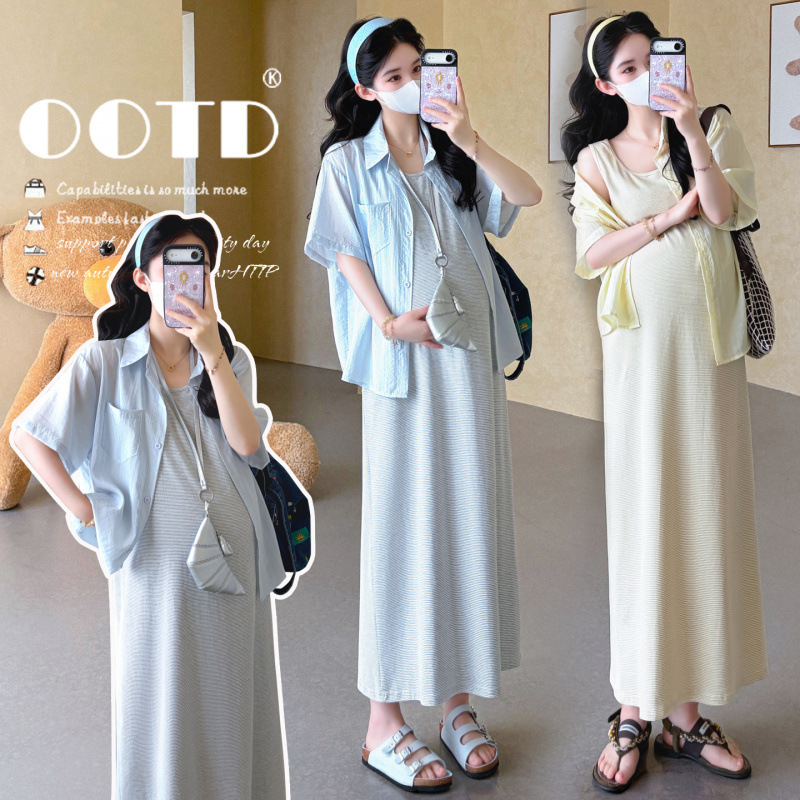 High-End Summer Dress for Pregnant Women, New Fashion, Sweet and Casual Suspender Dress, Sun Protection Shirt Two-Piece Set