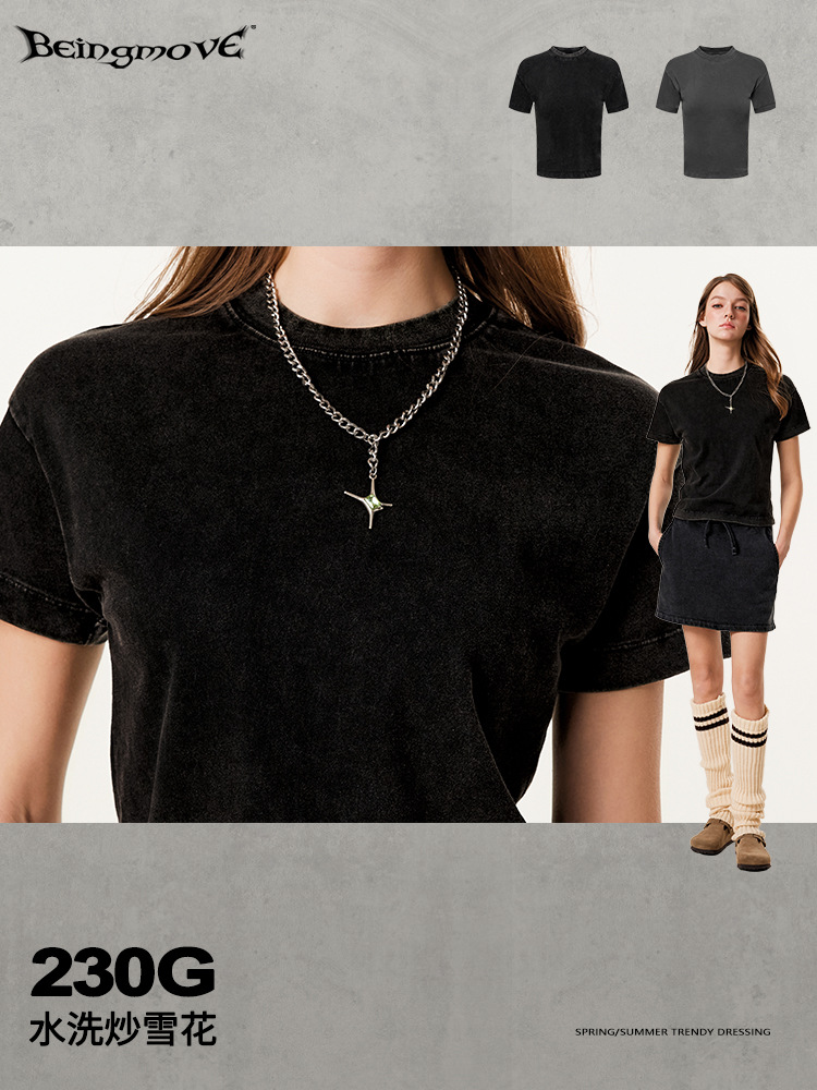 2025 verano americano retro dulce chica caliente versión pequeña camisa de fondo de hombro casual suelta camiseta de manga corta ropa de mujer image 5