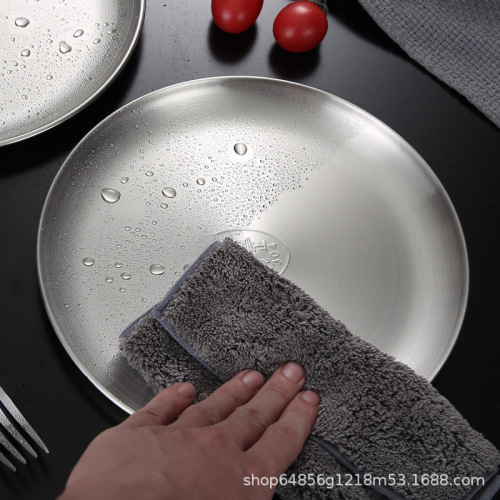 Wholesale 304 Korean stainless steel round plate hotel western food dish barbecue barbecue tray cake dessert plate snacks