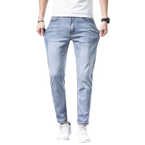 Spring and Autumn 9/9 Point Men's Tailored Slim Straight Leg Elastic Matchable Casual Light Color Long Pants for Men