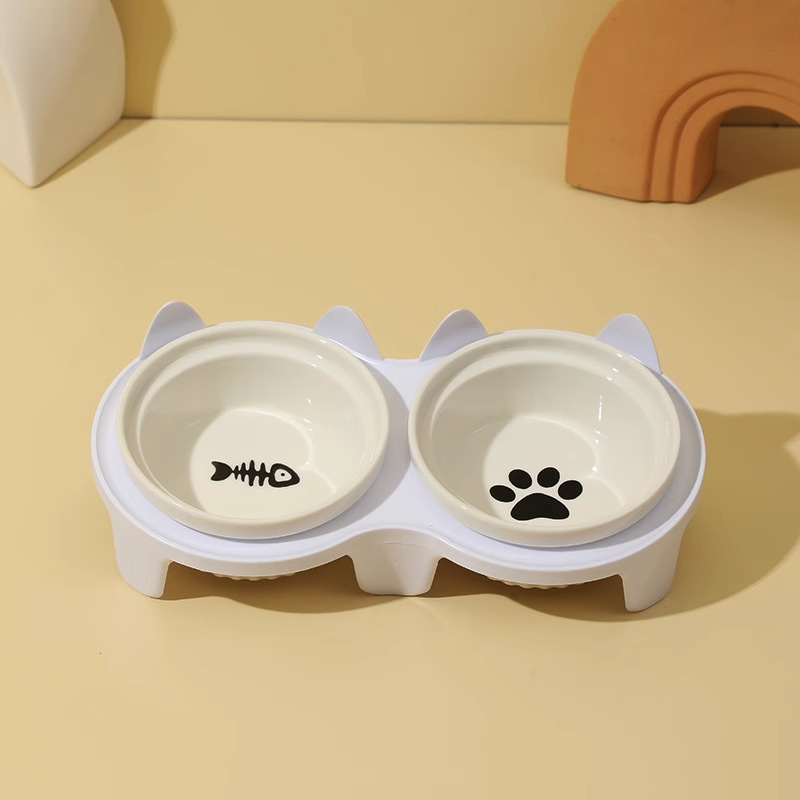 猫ボウル、セラミックキャットフードボウル、猫ボウル、犬ボウル、フードボウル、ペットの斜め口、頚椎保護、転倒防止、二重ボウル飲料水|undefined