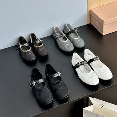 千元レベル！ミュウ風メッシュ中空フラットメリージェーンシューズレディースサマーバックルワンストラップバレエシューズ