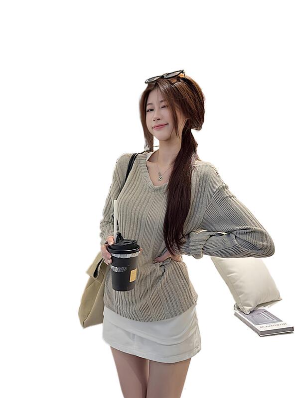 韩系长袖针织开衫2025秋季新款V领坑条气质外套上衣女潮其他常规|undefined