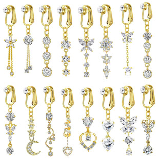 Stainless steel European and American non-perforated belly button cross-border belly button ring non-perforated ear clip earrings navel clip jewelry wholesale