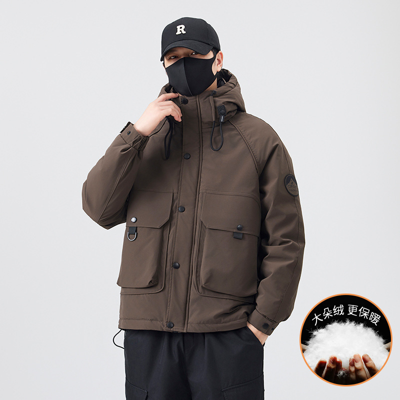 New National Standard Men's Hooded down Jacket, Fashionable and Versatile, Trendy Thickened Hooded Outdoor Windproof Coat
