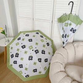 ins拼接色系~【浮萍若画】小花自动长柄伞抗风大加固折叠直杆雨伞