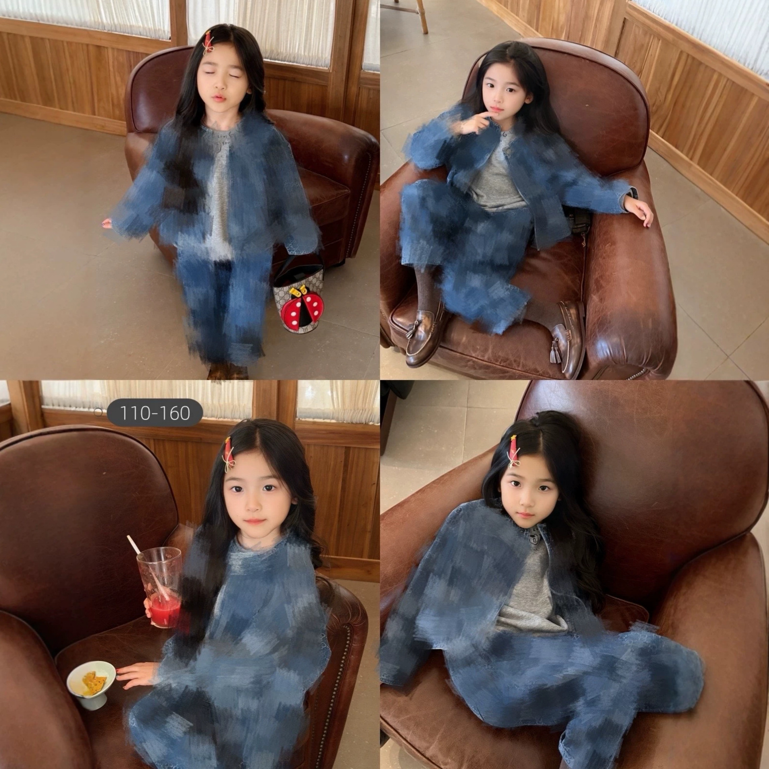Children's clothing G brand in stock, new autumn 2026 model, boys and girls can wear full-letter print round-neck jacquard denim jacket/jeans
