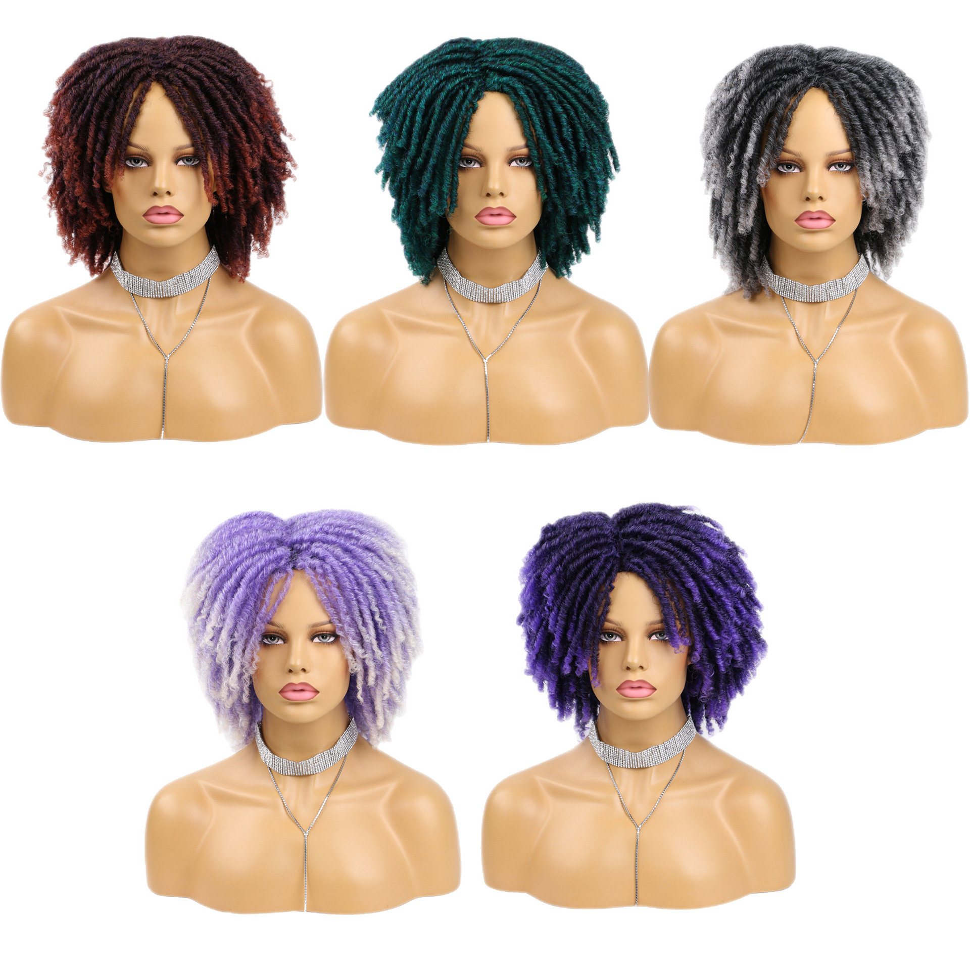 Pelucas de rastas Xuchang, pelucas de comercio exterior, pelucas africanas transfronterizas de fibra sintética, rizadas en tubo, rizadas pequeñas huecas, pelucas de rastas