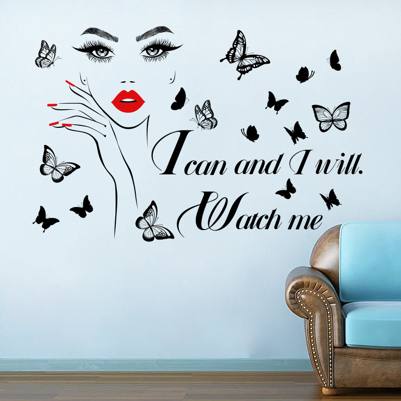 Hot Selling Red Lip Eyelash Beautiful Stickers Cross-border Removable Wall Stickers Bedroom Living Room Background Seamless Decorative Stickers