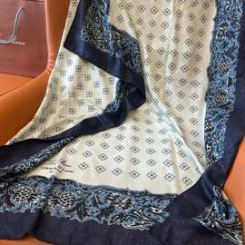 秋冬新款双面丝毛围巾复古苔绿色丝巾桑蚕丝羊毛披肩简约围脖跨境