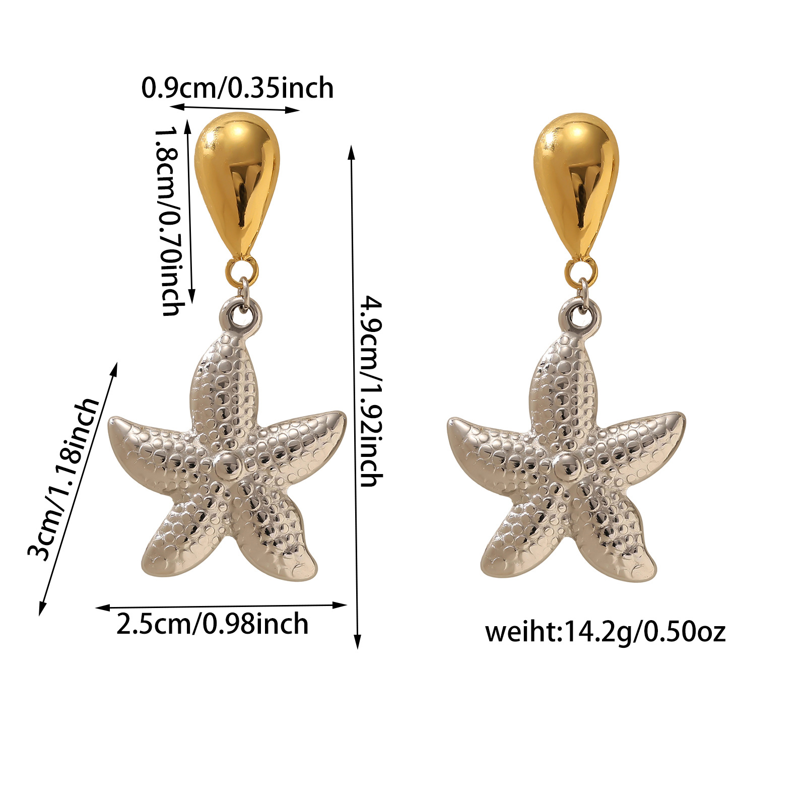8g Weight Titanium Steel Ear Needle Material Drop Earrings Classification 1 Pair Quantity Holiday, Daily Occasion Titanium Steel Material Starfish Pattern All Seasons Season Women's Gender Plating Design Vacation, Classic Style Style 1 Pair Vacation Classic Style Starfish Plating Titanium Steel Drop Earrings 6