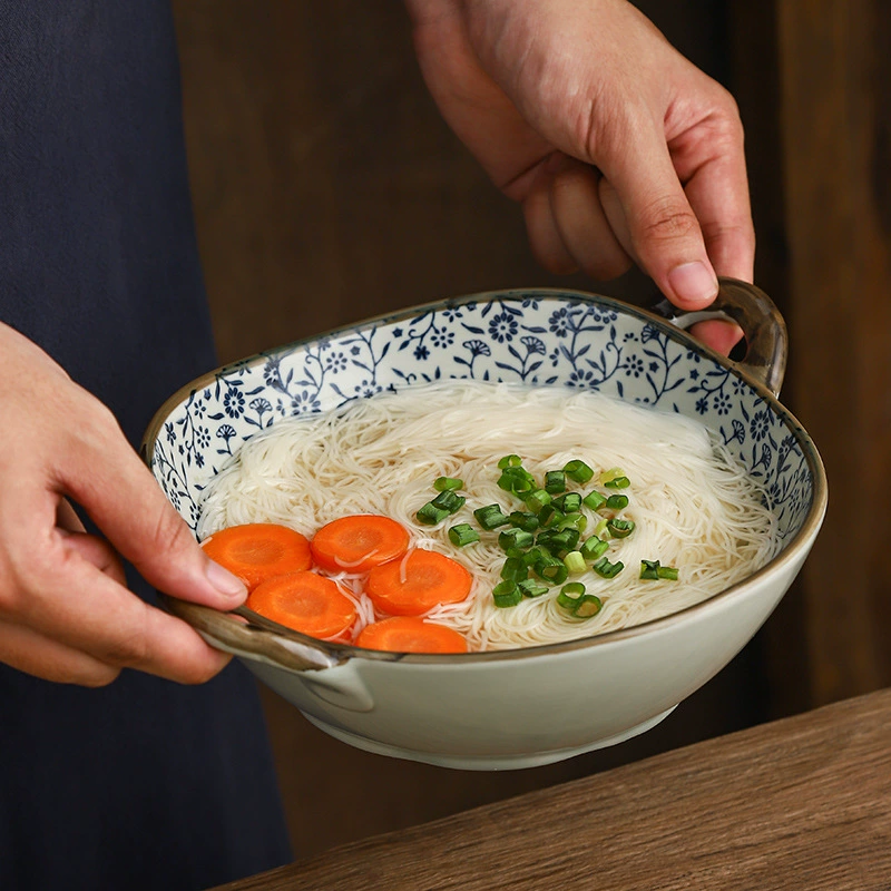 Ceramic soup bowl, handle, tableware for commercial use, anti-scald