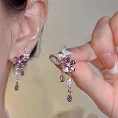 「花酔嫣然」新中国式紫ジルコン花ペンダントピアス新商品大衆デザイン感ファッション耳飾り