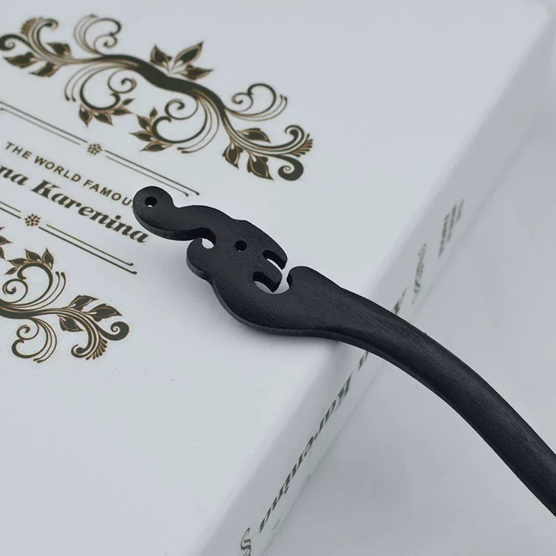 Chinese-style Hairpin, Ebony Sandalwood, 20 cm, Modern Elegant Floral Design