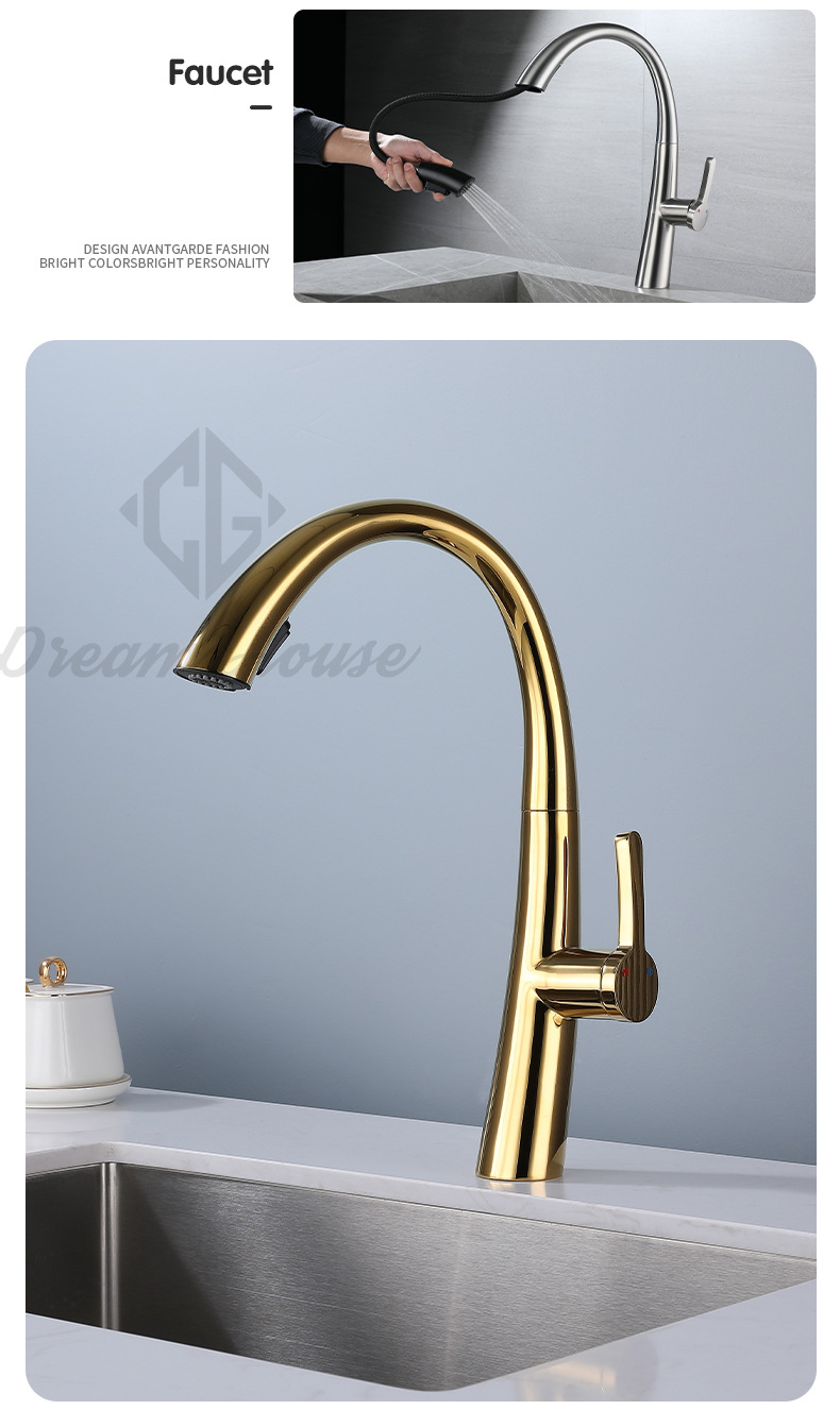 The designer's same style faucet kitchen pull-out faucet, all-copper dual-mode water outlet, 304 stainless steel cold and hot water undefined