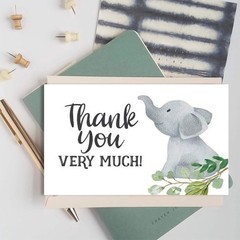 跨境批發綠葉植物小象感謝卡Thank you禮物包裝賀卡派對裝飾卡片