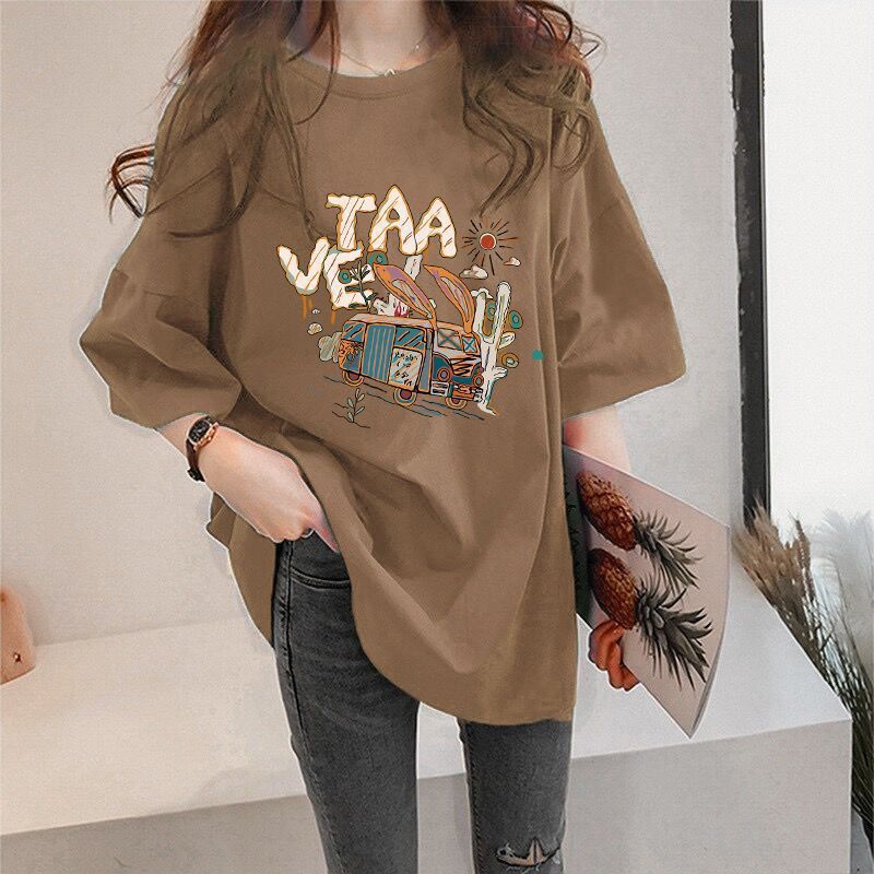 2025 Summer Plus-Size Women's Short-Sleeved T-Shirt New Style for Fat Girls 100-150kg Loose Slimming Maternity Tops for Women