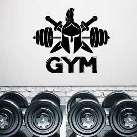 头盔两把刀杠铃GYM健身房墙贴花wall decor跨境亚马逊ebayDW5444