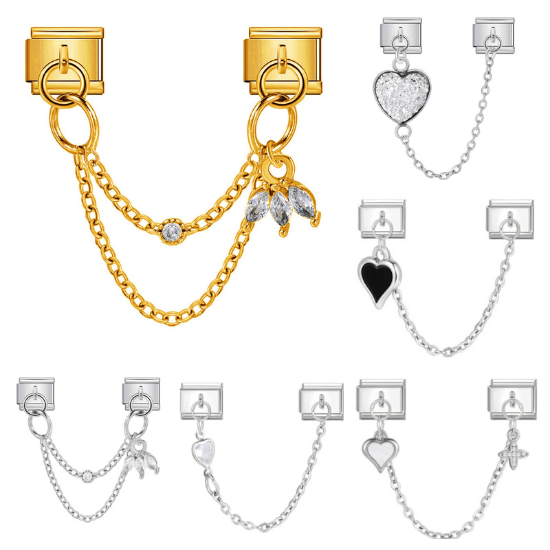 Double Hook Italian Module Bracelet Heart-Shaped Pendant Chain Splicing Titanium Steel Watch Strap Chain Creative DIY Hand Jewelry