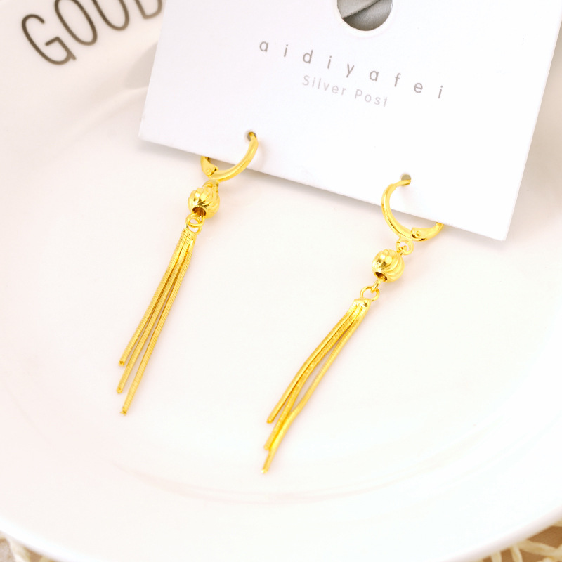 Pendientes de camelia de estilo antiguo Pendientes de verano de alta calidad para niñas con borlas Pendientes de oro de arena vietnamita que no se desvanecen durante mucho tiempo