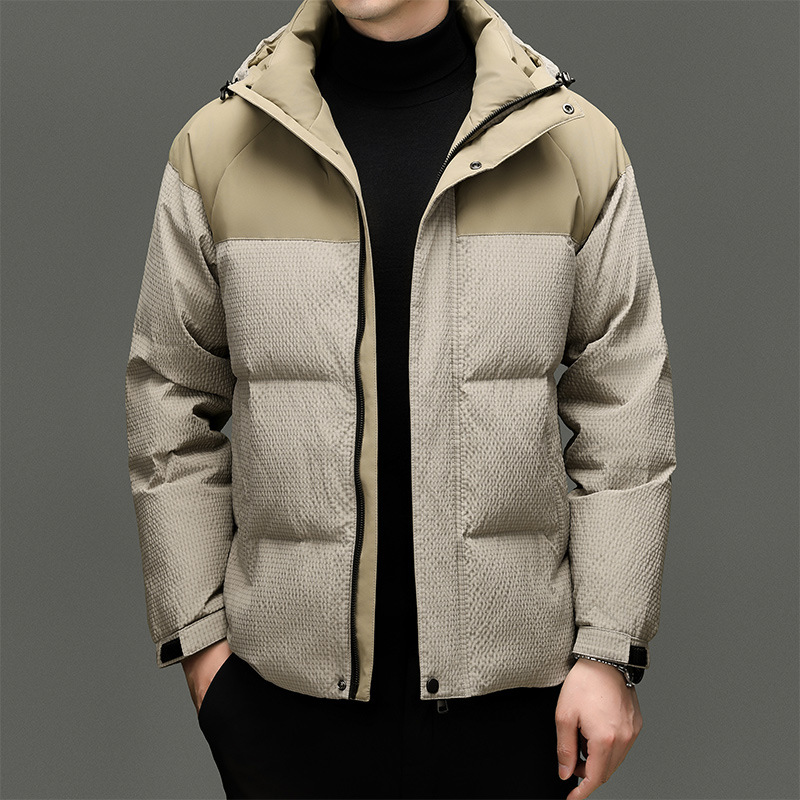 Chaqueta Corta de Plumas con Capucha 90% para Hombre de Plumón de Pato Térmico Grueso para Uso Diario