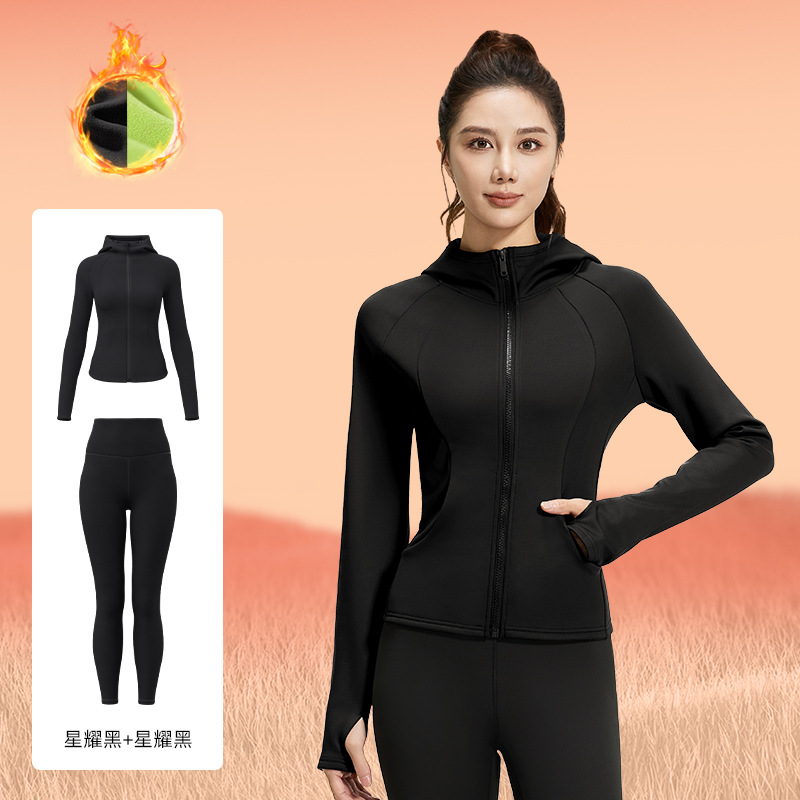 Juyitang otoño e invierno más traje deportivo de terciopelo cintura casual fitness delgado traje de yoga con capucha mujeres image 7