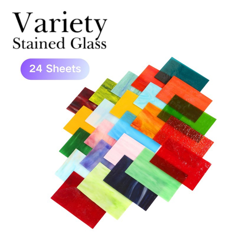 Stained Glass 24-Piece Set 10*15cm Mosaic DIY Handmade Art Colored Glass Church Patchwork Crafts