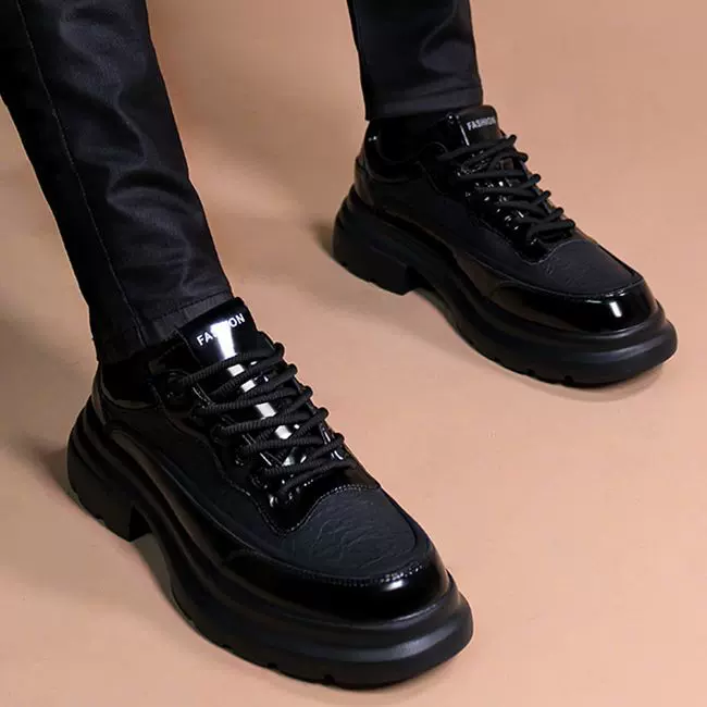 新款大头皮鞋男商务休闲厚底增高德比鞋正装皮鞋英伦百搭支持密文