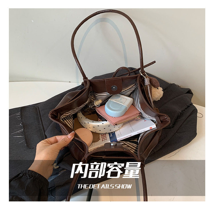 Túi tote nữ cỡ lớn dáng shopping đeo vai kẹp nách — Màu cà phê Không có mặt dây chuyền, Màu nâu không có mặt dây chuyền, Rượu vang đỏ không có mặt dây chuyền, Đen không có mặt dây chuyền chi tiết 5
