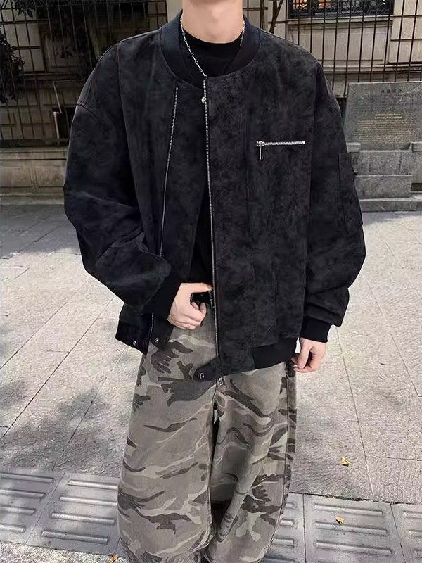 2025男士皮衣百搭痞帅机能风飞行机车皮衣短款休闲棒球服外套男潮|undefined