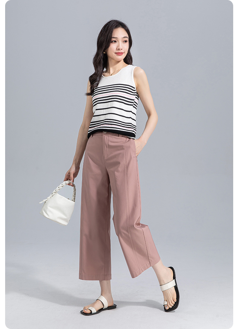 Quần culottes nữ ống rộng cạp cao vải modal co giãn dáng suông dài 9 phần — màu hồng chi tiết 28