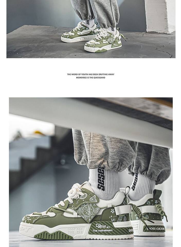 Giày sneaker nam đế dày tăng chiều cao, thân thấp dây buộc, phối màu trơn — 6678 Trắng Xanh Lục, 6678 màu Milan, 6678 trắng đen chi tiết 1