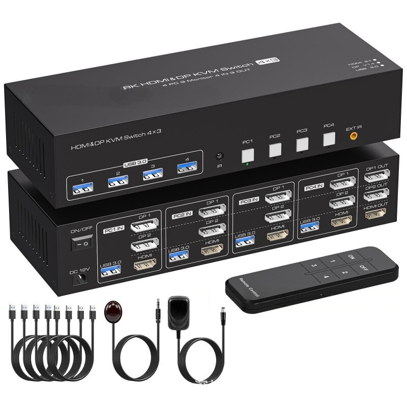 8K@60Hzhdmi+Dp, Kvm Switch 4X3, 3-Layer 4-Channel Kvm Switch with Usb3.0 Cross-Border 8K@60Hzhdmi+Dp, Kvm Switch 4X3, 3-Layer 4-Channel Kvm Switch with Usb3.0 Cross-Border