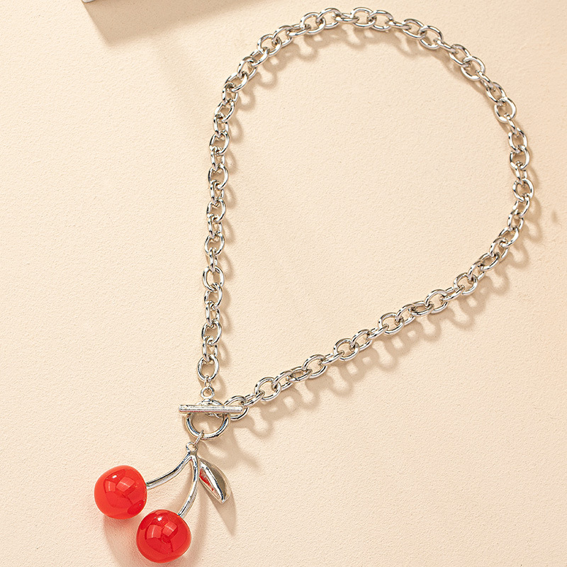 Women's Gender Cute Classic Style Cherry Arylic Alloy Cable Chain Pendant Necklaces Wholesale