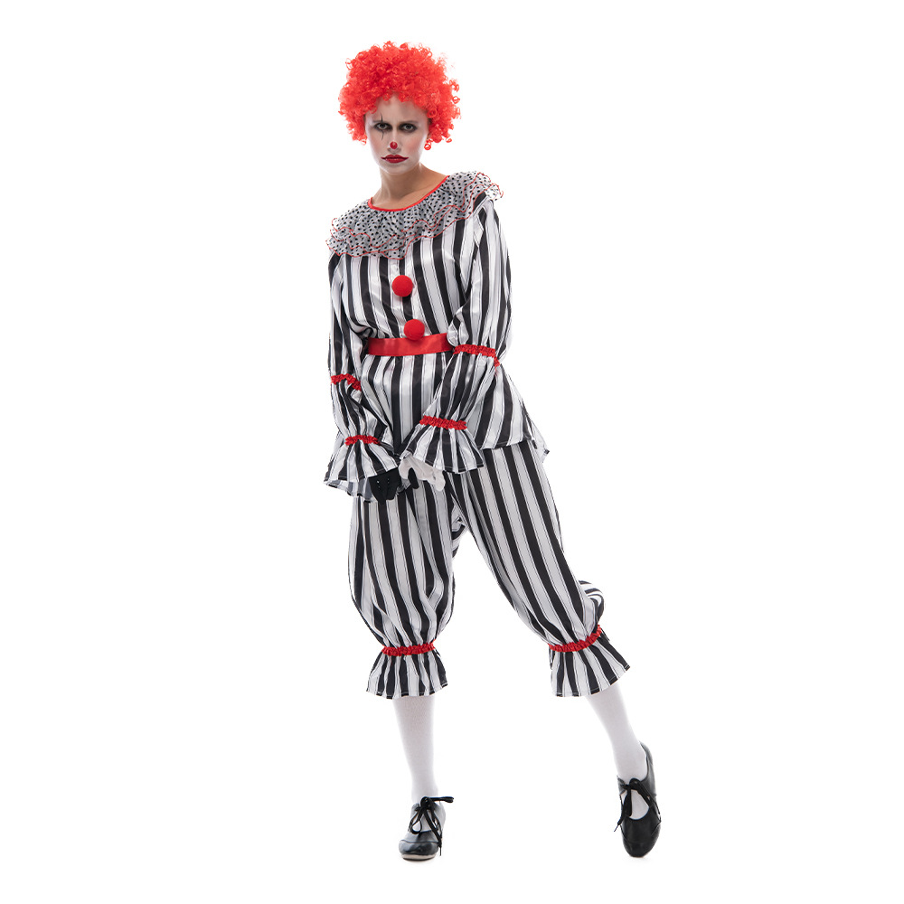 Big girl black and white striped clown stage drama bar party costume_voghion.com