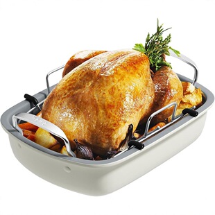 16inch Turkey Roaster with Support Rack Fixed Handle Cooking Pot Roast Chicken Vegetable Tray Baking Kitchen Home